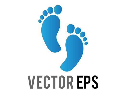 Vector gradient blue two human footsteps, showing both feet and all five toes