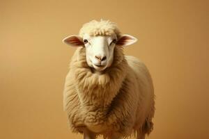 Graceful Dorper sheep against a light brown background with text area AI Generated photo