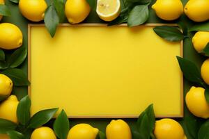 Lemon made frame, soft yellow matte background, exuding vibrant charm AI Generated photo