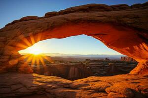 colina baja arco en Canyonlands nacional parque, un naturaleza paisaje maravilla ai generado foto