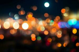 encantador bokeh luces formar un cautivador, borroso antecedentes ai generado foto