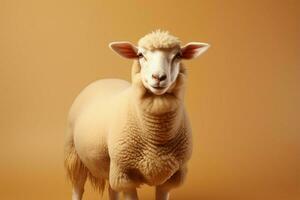 Elegant Dorper sheep on light brown background, space for text AI Generated photo