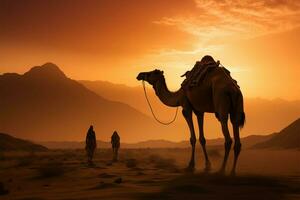 Deserts sandstorm at sundown witnessed by a steadfast camel AI Generated photo