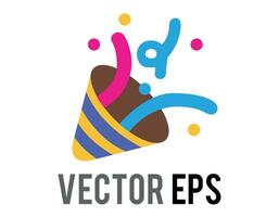 Vector party popper icon with colorful confetti, streamers for celebrations and occasions