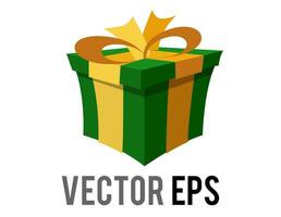 vector green holiday gift box icon with yellow bow and ribbon packaging