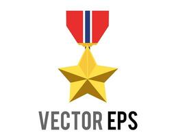 vector classic golden military medal star icon with red, blue ribbon