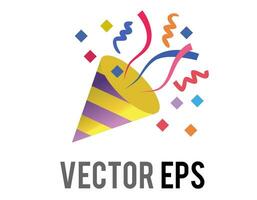 vector gold party popper icon with confetti and streamers for celebration