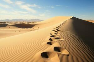 Natures footprints on a serene sand dune, a tranquil sight AI Generated photo