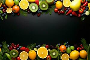 Fruits and veggies in a vibrant minimalist picture frame by AI AI Generated photo