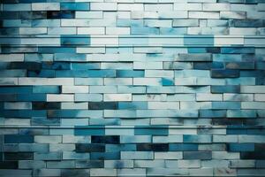 Blue brick wall painted with light teal and navy chalk art AI Generated photo