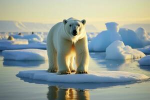 Powerful polar bear on a vast ice floe, showcasing its majesty AI Generated photo