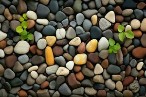 Pebble stones coexist with rough bricks, adding a unique texture AI Generated photo