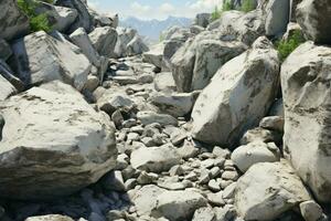 A serene outdoor scene features grey rocks in their natural habitat AI Generated photo