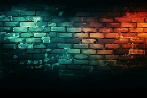 Grunge brick wall with textured effect illuminated in modern colors AI Generated photo