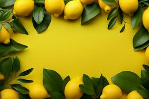 Lemon frames minimalism, soft yellow backdrop, and vibrant citrus touch AI Generated photo