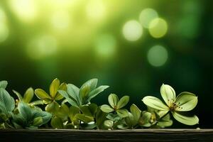 Floral green backdrop, evoking the freshness of spring, text ready AI Generated photo