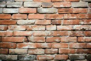 Detailed close up of a textured and weathered brick wall AI Generated photo