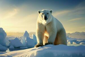 Imposing polar bear stands tall on a vast ice floe AI Generated photo