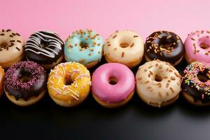 minimalista presentación un parte superior ver de varios rosquillas en marrón ai generado foto