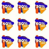 SET SALE TAG BADGE TEMPLATE FLAT COLOR DESIGN. OFFER WITH DIFFERENT DISCOUNT FROM 10, 20, 30, 40, 50, 60, 70, 80, 90 PERCENT OFF.MODERN DESIGN VECTOR FOR YOUR BUSINESS