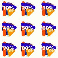 SET SALE TAG BADGE TEMPLATE FLAT COLOR DESIGN. OFFER WITH DIFFERENT DISCOUNT FROM 10, 20, 30, 40, 50, 60, 70, 80, 90 PERCENT OFF.MODERN DESIGN VECTOR FOR YOUR BUSINESS