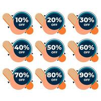 SET SALE TAG BADGE TEMPLATE FLAT COLOR DESIGN. OFFER WITH DIFFERENT DISCOUNT FROM 10, 20, 30, 40, 50, 60, 70, 80, 90 PERCENT OFF.MODERN DESIGN VECTOR FOR YOUR BUSINESS