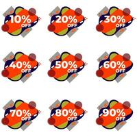 SET SALE TAG BADGE TEMPLATE FLAT COLOR DESIGN. OFFER WITH DIFFERENT DISCOUNT FROM 10, 20, 30, 40, 50, 60, 70, 80, 90 PERCENT OFF.MODERN DESIGN VECTOR FOR YOUR BUSINESS