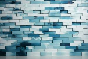 Blue brick wall with white paint in light teal and navy AI Generated photo