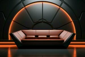 Futuristic sofa and high tech wall create a modern composition AI Generated photo