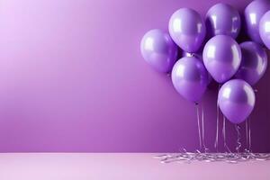 A purple theme balloons, background, and banner with text space AI Generated photo