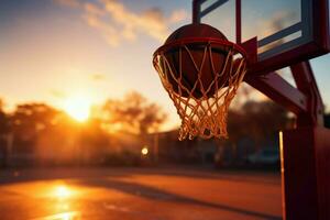 Basketball hoop shines in the sun, a focal point in sports AI Generated photo