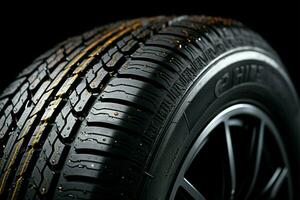 Detailed close up view reveals the texture and composition of a car tire AI Generated photo