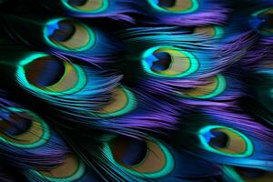 Detailed macro shots of peacock feathers, perfect for text placement AI Generated photo