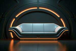 Futuristic sofa and high tech wall create a modern composition AI Generated photo