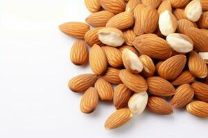 Almond nuts displayed with ample space for your text message AI Generated photo