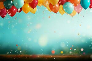 A cheerful array of balloons on a confetti filled textured backdrop AI Generated photo