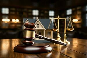 A judges gavel, a symbol of real estate concepts and decisions AI Generated photo
