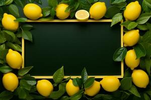 A unique photo frame crafted from lemons with a matte black background AI Generated