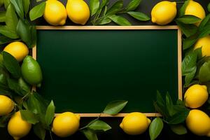 A unique photo frame crafted from lemons with a matte black background AI Generated