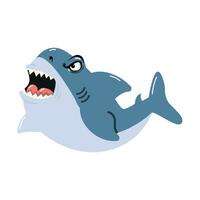 enojado tiburón con abierto boca dibujos animados vector