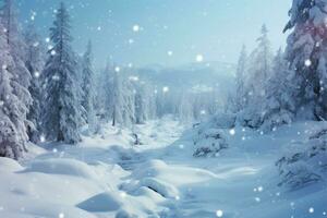 The Carpathian woods in winter, with trees frozen in snowy serenity AI Generated photo