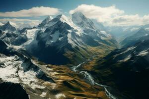 Scenic aerial view captures the stunning beauty of the Swiss Alps AI Generated photo