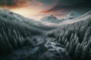 Winters magic unveiled in a high mountain wonderland above AI Generated photo