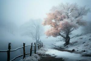 el tranquilo elegancia de un hermosa invierno, un congelado obra maestra ai generado foto