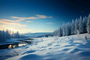 el tranquilo seducir de un invierno mundo maravilloso, cautivador y sereno ai generado foto