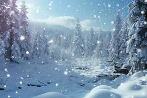 Snow kissed Carpathian woods with frozen trees, a serene mountain scene AI Generated photo