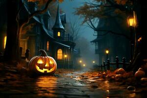 Octobers magic Halloween and the picturesque season of autumn unite AI Generated photo