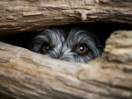 Mischievous dog peeking out from a cozy blanket fort AI Generative photo