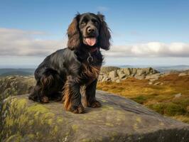 Majestic dog standing proudly on a mountain peak AI Generative photo