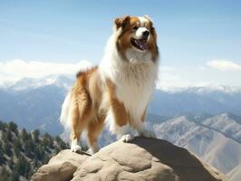 majestuoso perro en pie con orgullo en un montaña pico ai generativo foto